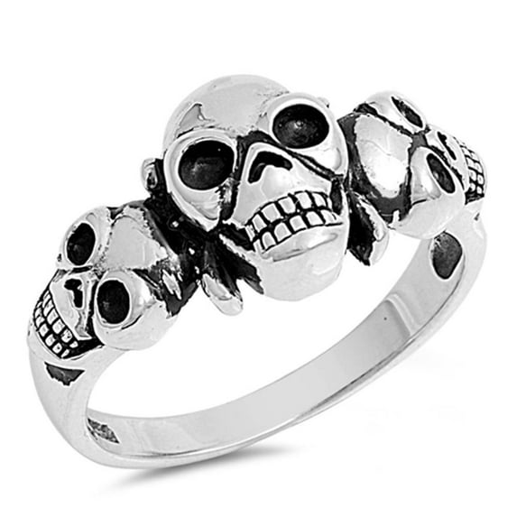 Oxidized Skull Biker Skeleton Fear Ring .925 Sterling Silver Band Jewelry Female Male Unisex Size 11