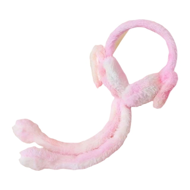 Orejeras de peluche con orejas de conejo en movimiento, calentadores de orejas de conejo de peluche suave para niñas y niños. Rosa claro