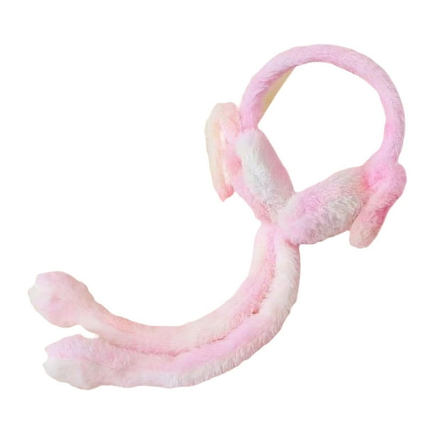 Orejeras de felpa con orejas de conejo elásticas y cálidas para niños que protegen contra el frío Rosa claro