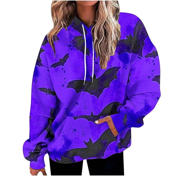 ZHYou Hoodie Halloween Sweatshirts For Women Halloween Scary Printed Drawstring Loose Fit Long Sleeve Hoodie Sweatshirts