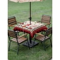 thumbnail image 3 of Outdoor Tablecloth with Umbrella Hole and Zipper, Merry Christmas Square Table Cloth 60x60 Inch Waterproof Tablecloth, Xmas Gnomes Snowflake Burlap Red Black Plaid Picnic Table Cover for Patio, 3 of 7
