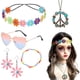 thumbnail image 1 of Accesorios para disfraz de hippie, collar con símbolo de la paz, pendientes con margaritas, diadema con flores de margaritas, gafas hippies, 1 of 5