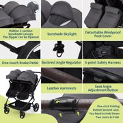 Roromall Side by Side Double Stroller for Twins, Adjustable Compact Folding Baby Travel Stroller with High Landscape Seat, Lightweight Canopy & Recline for Infant and Toddler