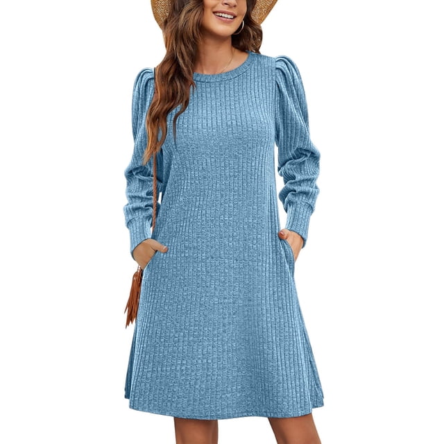 Robe Tricotée pour Femmes - Robe Tunique Décontractée à Manches Longues Bouffantes pour Automne/hiver