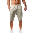 thumbnail image 2 of RYRJJ Mens Cotton Linen Shorts Casual Drawstring Summer Workout Yoga Beach Shorts with Elastic Waist and Pockets(Khaki,XL), 2 of 5