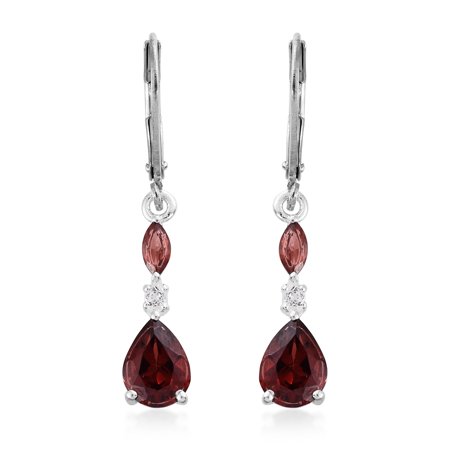 Multi Stone Dangle - 925 Sterling Silver 2.1 cttw Pear Garnet, Multi Gemstone Fashion Dangle Earrings For Women