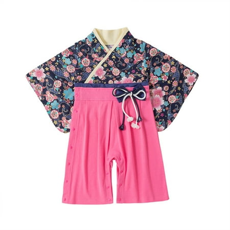 

Baby Girls Floral Spring Summer Long Sleeve Bow Tie Japanese Kimono 1 PC Romper Jumpsuit Japanese Style Gender Neutral Baby Stuff Boy Bodysuit