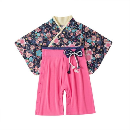 

Baby Girls Floral Spring Summer Long Sleeve Bow Tie Japanese Kimono 1 PC Romper Jumpsuit Japanese Style Gender Neutral Baby Stuff Boy Bodysuit