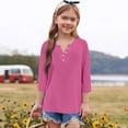 thumbnail image 2 of YunPes Girls 3/4 Sleeve Short Sleeve Shirts V Neck Girls Tee Teen Kids Casual Flowy Half Button Loose Blouse Summer Tops 3‐13 Years, 2 of 5