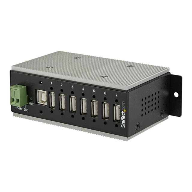 StarTech.com 7 Port USB 2.0 Hub, Metal Industrial USB-A Hub (7x USB-A) with ESD & Surge Protection, Extended Operating Temp -40 to 185 F, Din Rail/Wall/Desk Mountable, USB Expander, Rugged 7 x USB 2.0 - Hub - - Din rail Mountable - DC power - TAA Compliant - for P/N : ITB20D3250