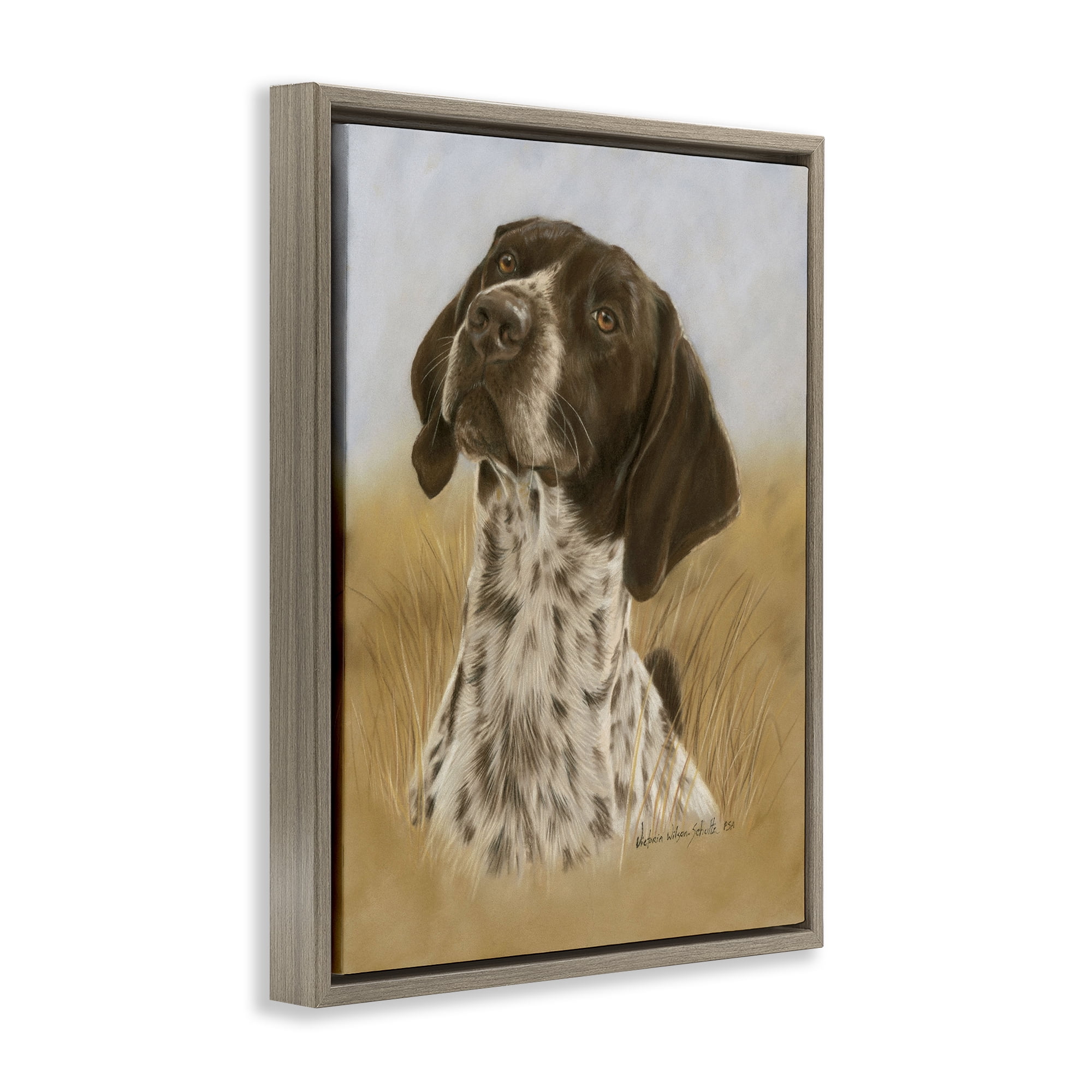 Stupell Industries Pointer Hunting Dog Animals & Insects Painting Brown Floater Framed Canvas Art Print Wall Art, 25 x 31