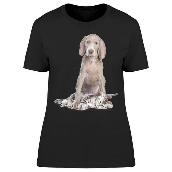 Tired Cat Next To Weimaraner T-Shirt Women -Image by Shutterstock, Female Medium