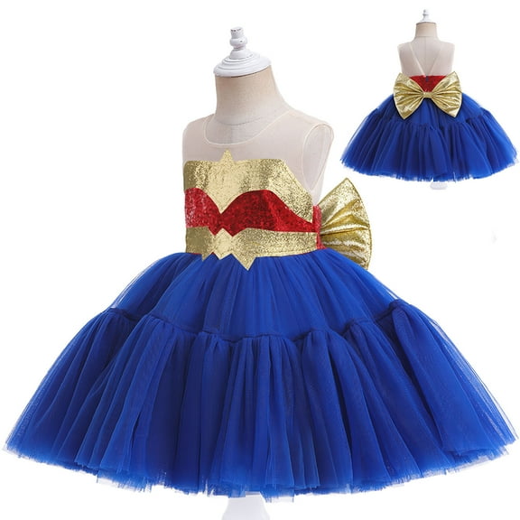 Superhero Costume Dress for Girls Halloween Birthday Princess Dress-Up, 2-8Y