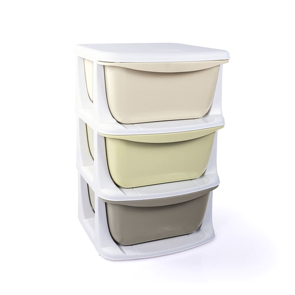 Dolu Nuve Kids 3-Tier Storage Unit with Drawers Plastic Organizer for Toys, Beige