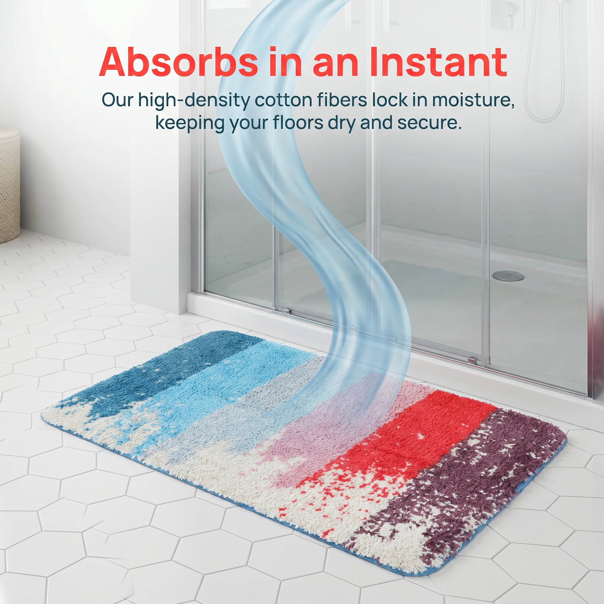 Unique Bargains Non Slip Machine Washable Plush Shaggy Bath Mat Multicolor 32" x 20"