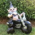 thumbnail image 3 of "Biker Babe" & "Biker Dude" the Biker Gnome Riding His Black Bike in Leather Motorcycle Gear Home & Garden Gnome Statue, 3 of 6