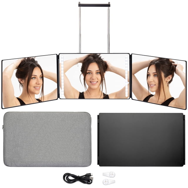 Bluelilly Co. Espejo De 3 Vías Espejo De Tres Vías Para Trenzar Cabello Y Peinar El Cabello Espejo Led Espejo 360