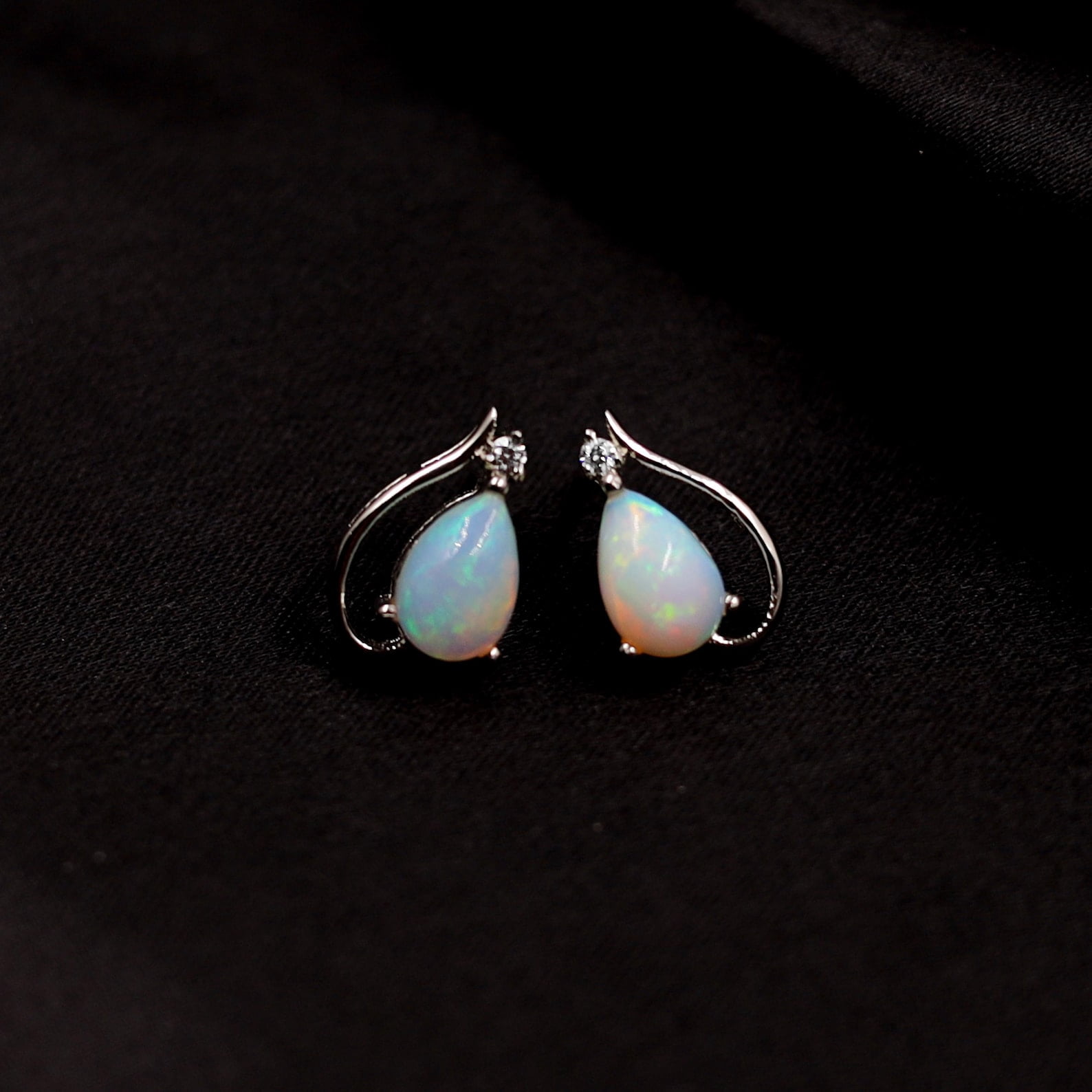 GemEmoprium Stud Pear White Opal Earrings 6 ct. t.w. 925 Sterling, Sterling Silver for Women