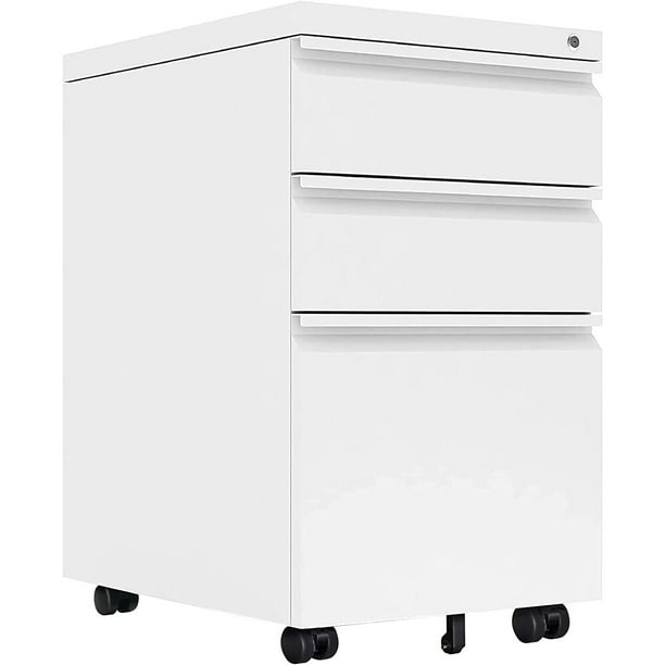 FulnKye 3Drawer Mobile File with Lock, Metal Vertical Filing