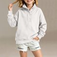 thumbnail image 4 of Mifsaly Kids Girls Sweatshirt Half Button Pullover Sweatshirts Mock Neck Long Sleeve Loose Fit Casual Fall Winter Tops White,120, 4 of 9