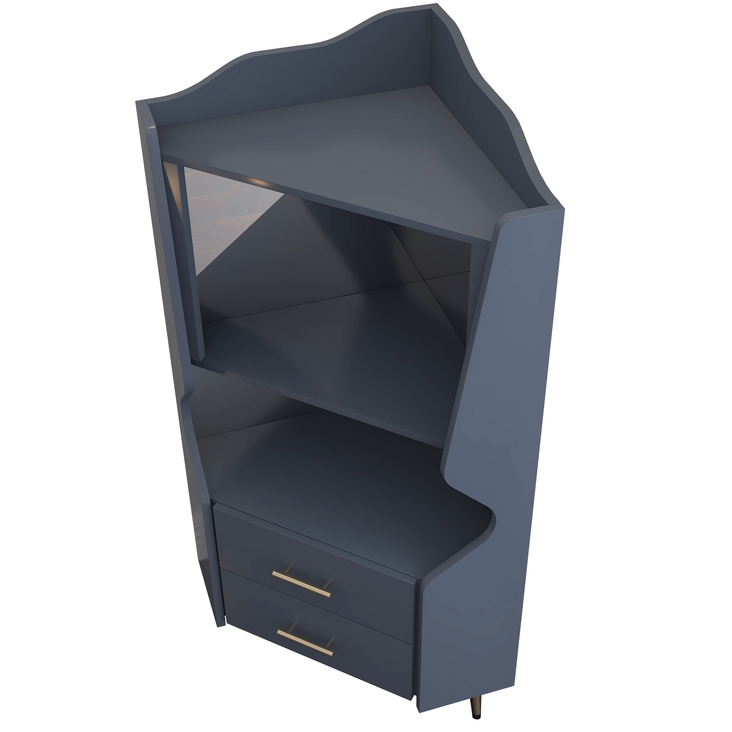 Sailvan Wooden Corner Bar Cabinet with 2 Open Shelves, 2 Drawers & Mirrored