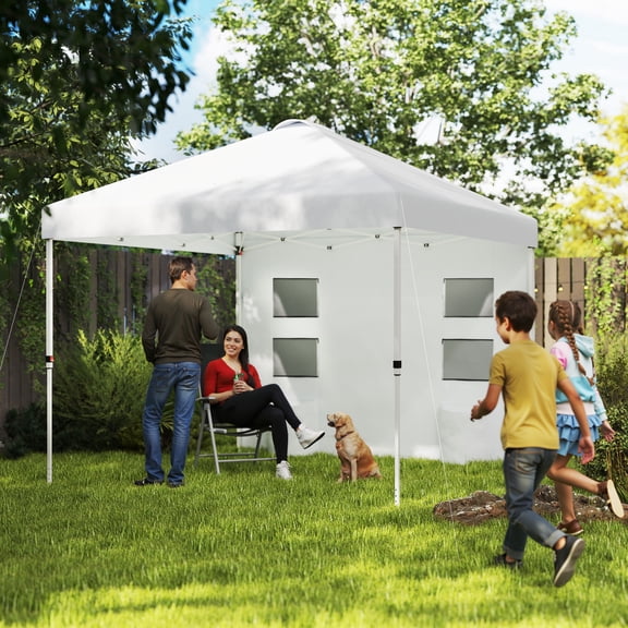 Outsunny 10' x 10' Pop Up Canopy Tent with Sidewall, Instant Sun Shelter with Storage Pockets, Height Adjustable, White