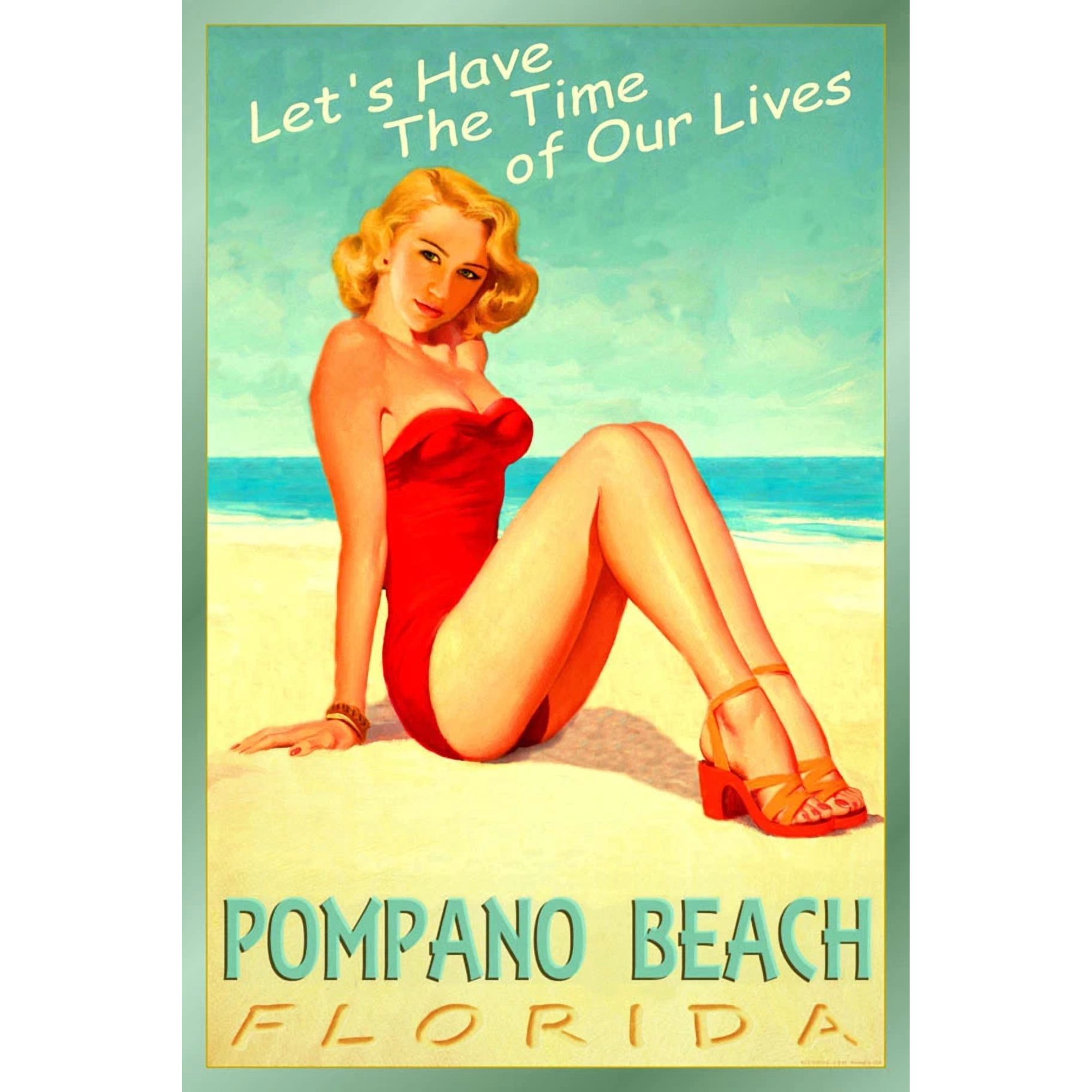 Pompano Beach Florida Original Travel Poster Miley Broward County Art Home Decor Office Wall Art