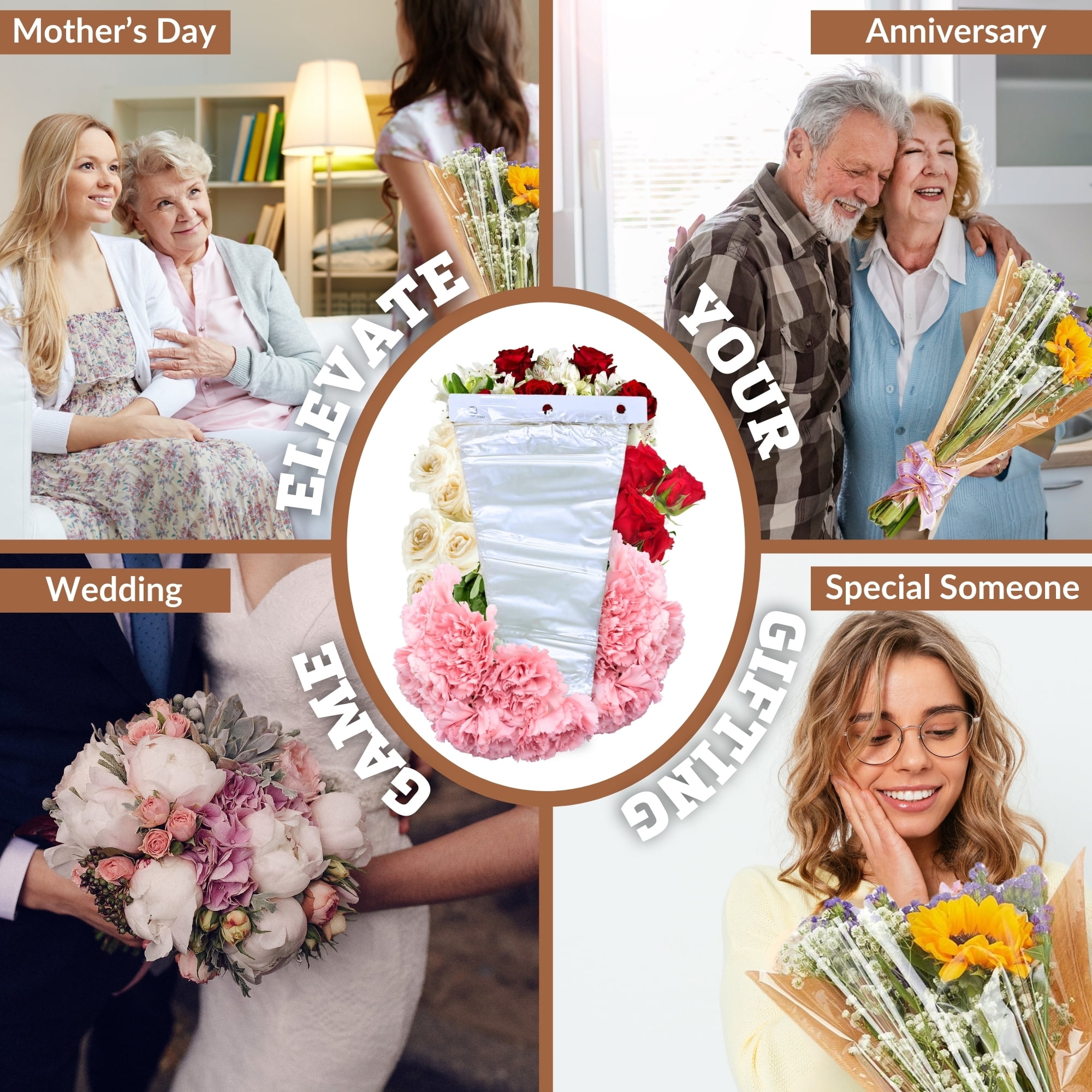 Small Sealed Bottom Bouquet Sleeves - Clear Poly - Leak-Proof - 7" x 25" - 100 Packs
