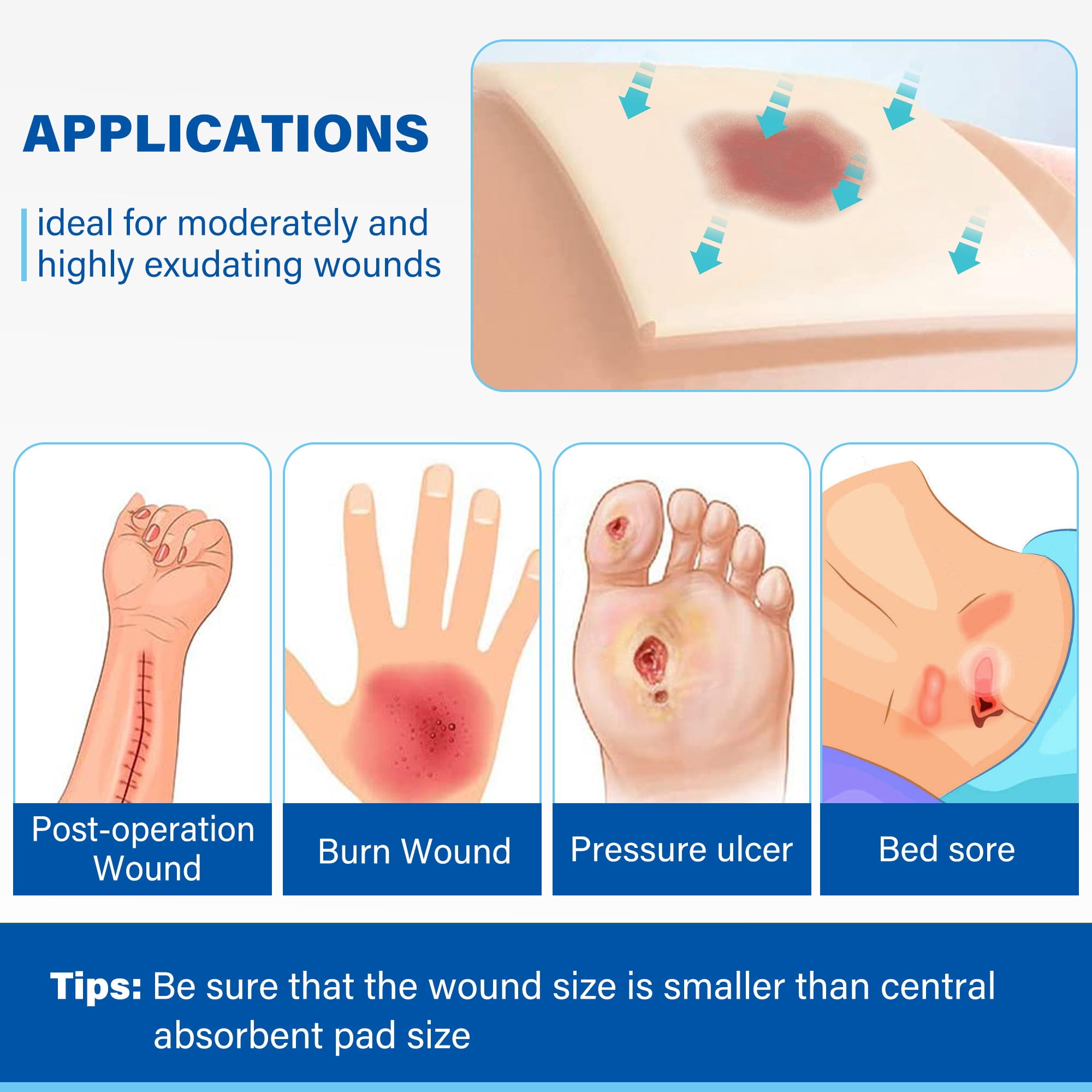 LotFancy Silicone Foam Dressing, 6x 6 in, 10 Count, Wound Dressing with Border, Bed Sores Bandage