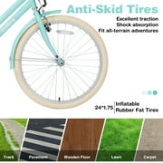 Zukka 24 inch Cruiser Bike V Brake for Women Lady City Commuter Bicycle with Woven Basket Green