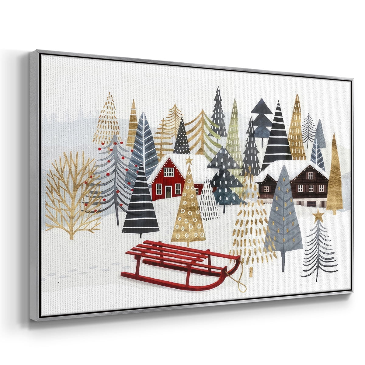 Christmas Chalet Collection A - Framed Gallery Wrapped Holiday Canvas - 27 x 41 - Silver Frame