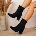 thumbnail image 4 of Women Pointed Toe Block Heel Ankle Boots Soft Flock Back Zipper Dress Boots Fashion Autumn Winter Solid Color Short Boots For Daily Party, 4 of 8