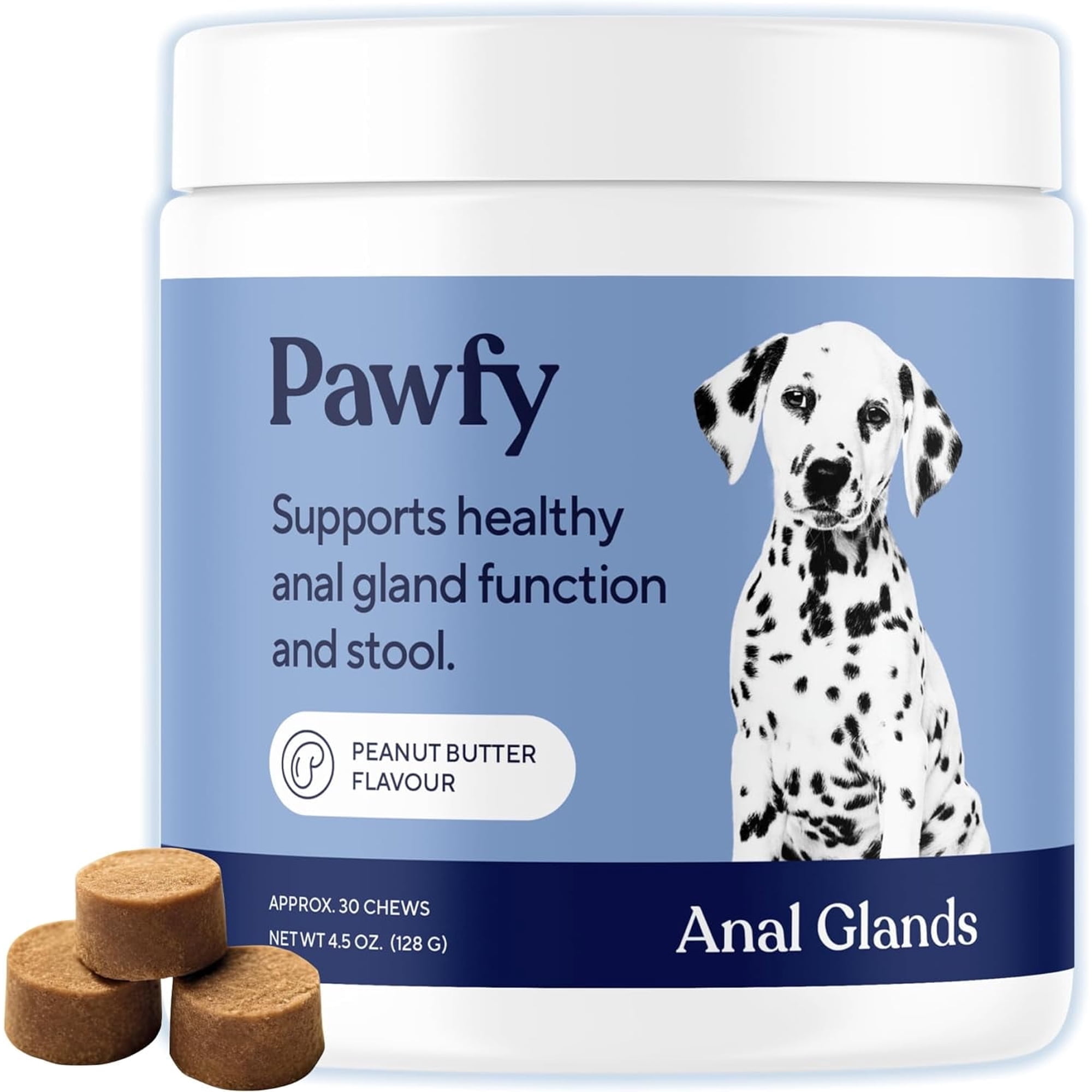 Pawfy Anal Gland Relief Chews | Stops Scooting | Stool Problems | Odors | with Fibre & Probiotics