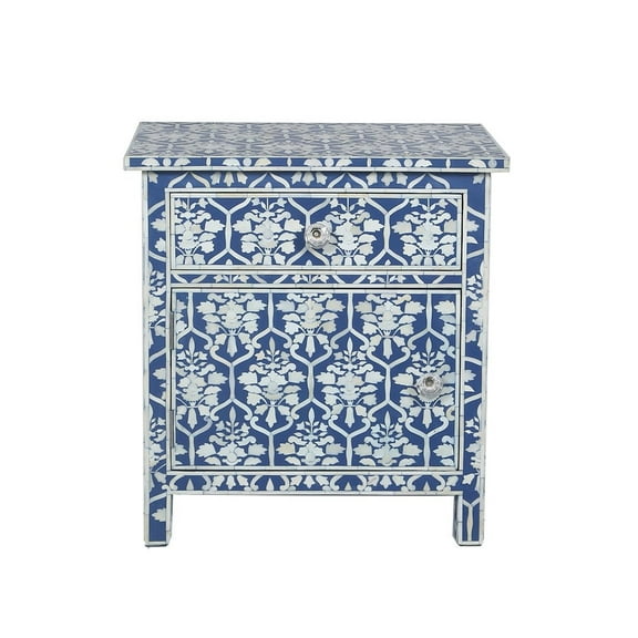 Mughal bone inlay bedside blue, bone inlay nightstand blue, bone inlay furniture, bone inlay tables
