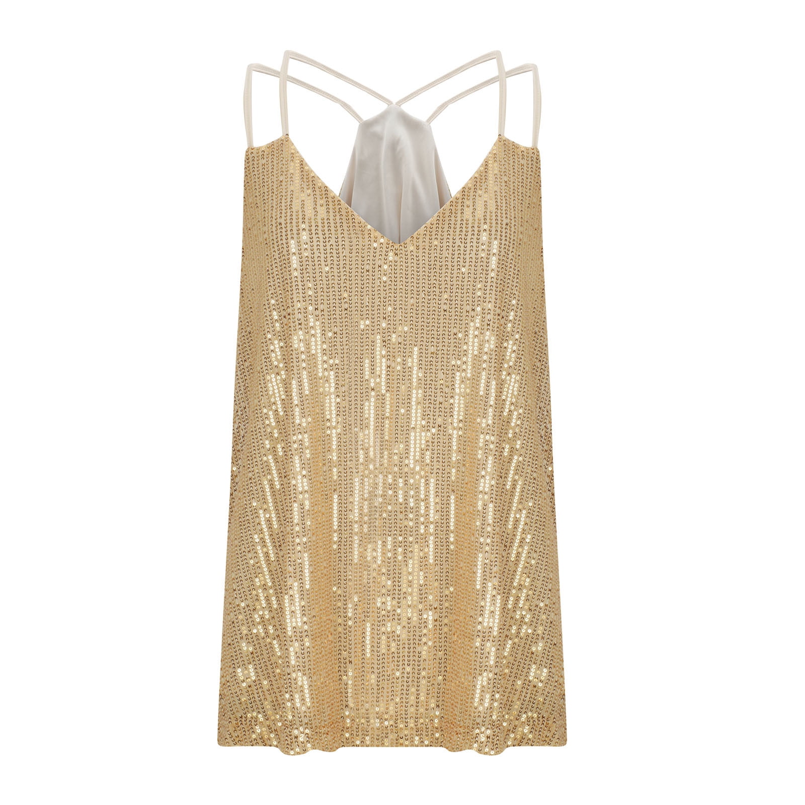 Womens Plus Size Sequins Tank Tops Sexy V Neek Sparkle