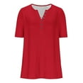 thumbnail image 6 of HongQid Women's V Neck Button Short Sleeve T Shirts Casual Basic Summer Henley Tees Shirts Loose Fit Tunic Tops, 6 of 8