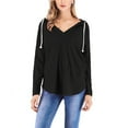 thumbnail image 6 of HAiming Women's Long Sleeve V Neck Shirts Trendy Solid Color Pullover Hoodies Tops Fall Winter Loose Casual Blouse, 6 of 6