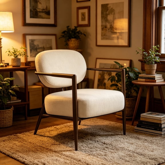 Peispie Modern Metal Frame Accent Chair, Oversized Upholstered Reading Nook Lounge Armchair, Mid-Century Comfy Side Guest Chair for Living Room & Bedroom 350lbs, Beige