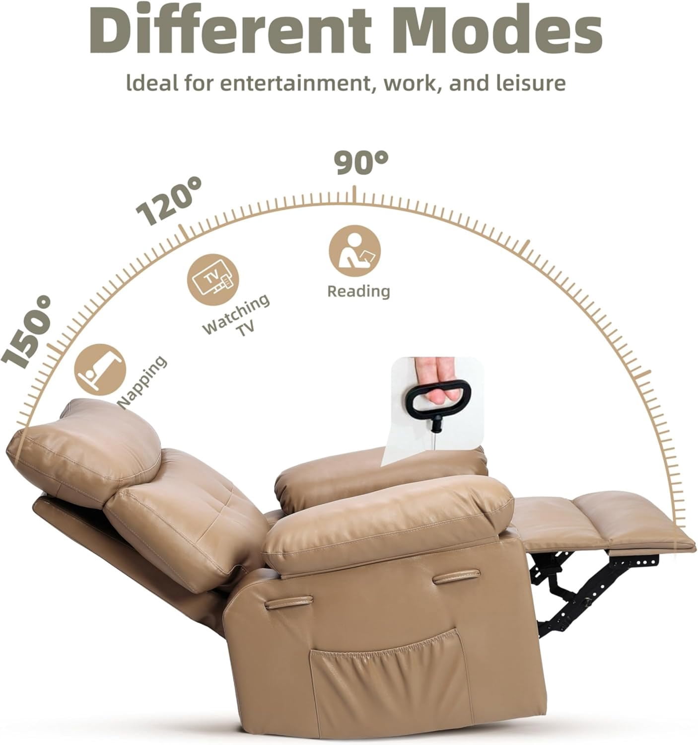 Oversized Extra Wide Recliner Chair - Faux PU Leather Large Manual Recliner for Adults, Exceptional Comfort Lazy Chair with 1.5X Sponge Filling and Easy Recline Mechanism for Relaxation