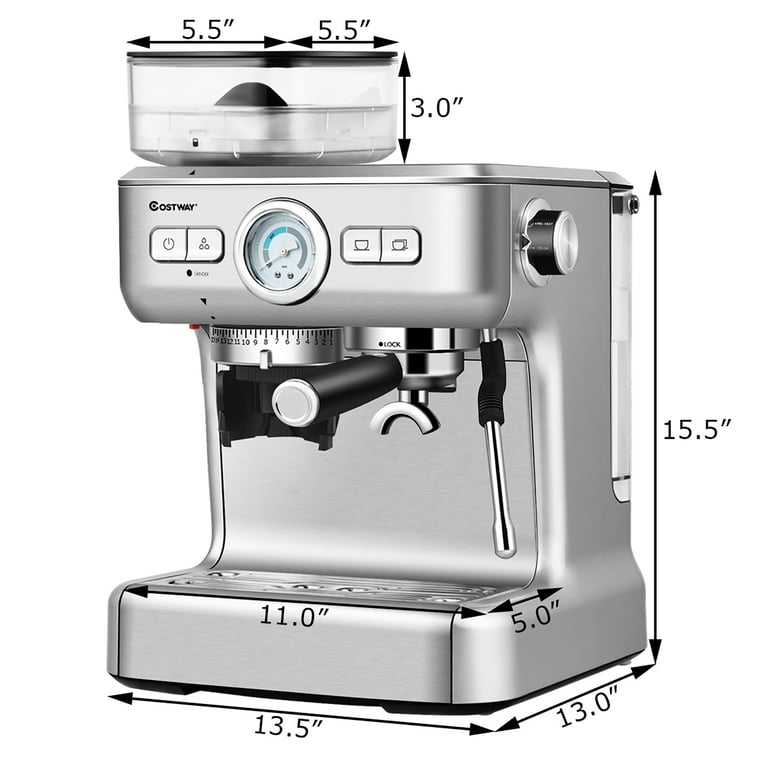 Costway 15 Bar 2 Cup Stainless Steel Espresso Machine