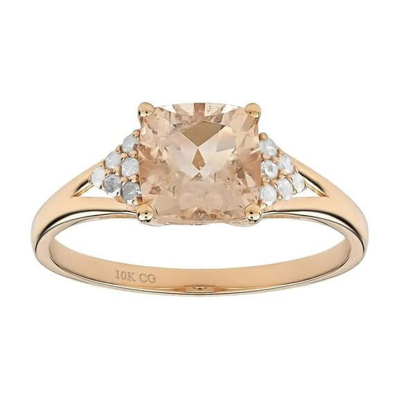 10k Rose Solid Gold Natural Cushion-cut Morganite and Diamond Birthstone Gemstone Engagement Ring