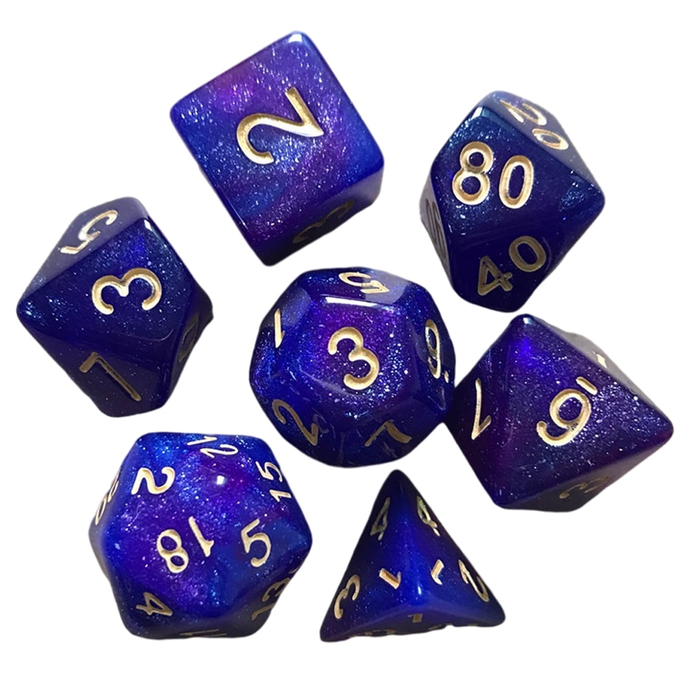 7 Piece RPG Polyhedral Dice Set Tabletop Dungeons D4 D6 D8 D10 D12 D20 Purple 