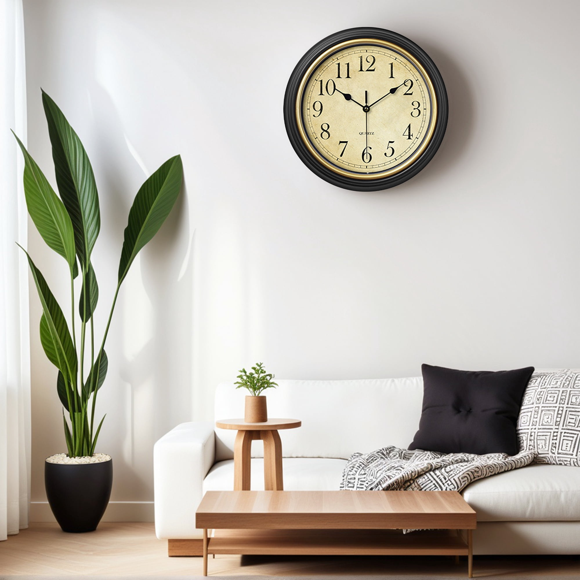 Unique Bargains Battery Operated Non Ticking Wall Clock Black Gold