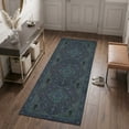 thumbnail image 3 of Hallway Runner Rug 2'x6', Navy Blue Boho Kitchen Runner Rugs Non-Slip Carpet Mats, Retro Ethnic Tribe Abstract Art Bedside Rugs Runners Washable Floor Carpet for Bathroom Laundry Room, 3 of 8