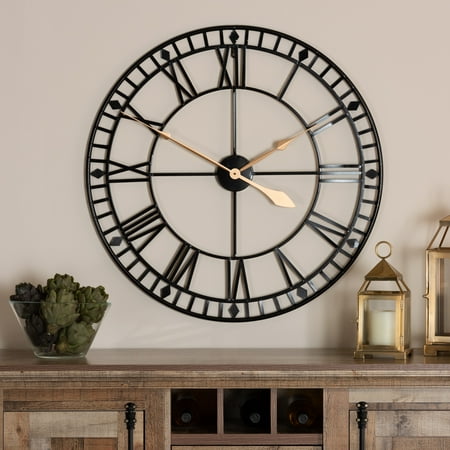 Baxton Studio Janette Classic Contemporary Black and Gold Finished Metal Wall Clock
