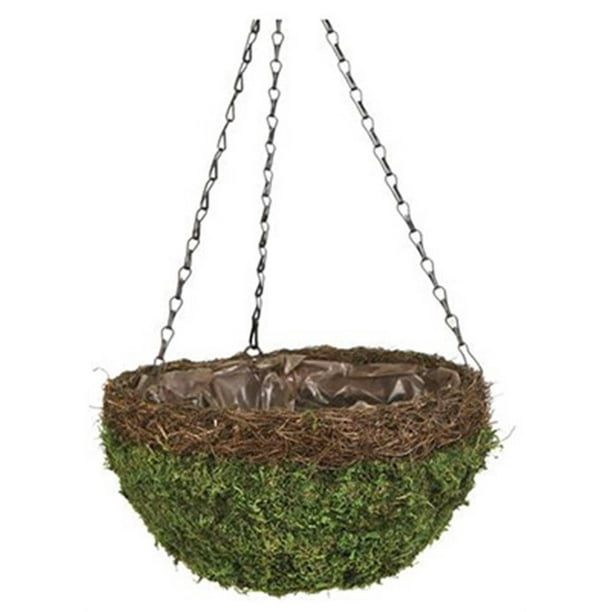 Panacea 83558 Hanging Basket, Natural Moss & Wicker, Green, 14In