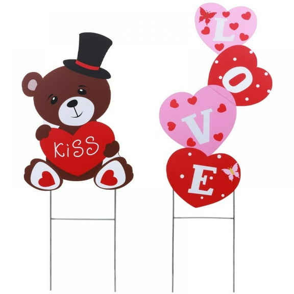 Hotiary Valentines Yard Signs 12” x 18” "Love" Bear Heart Decor Outdoor Decorations (2 Count)
