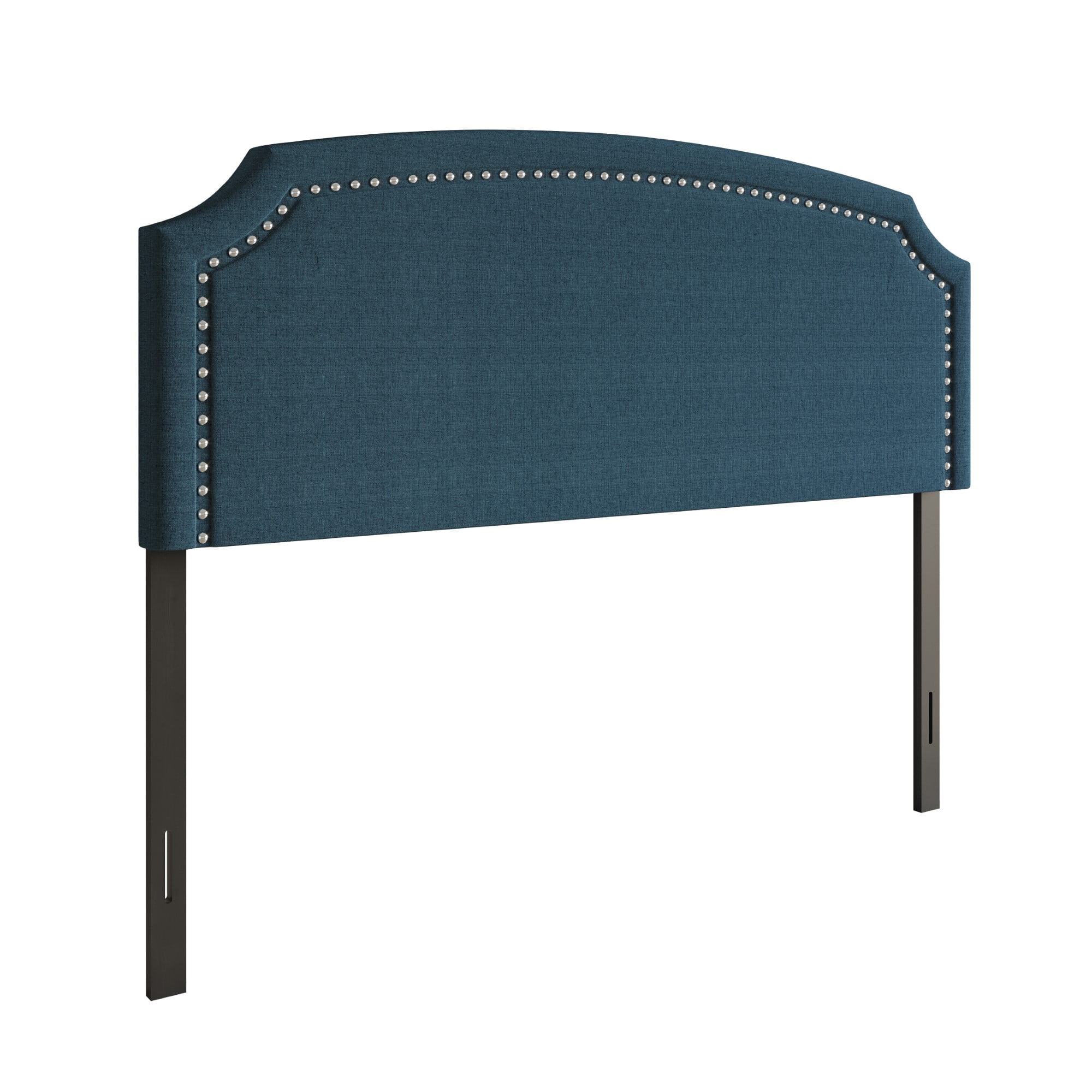 Home Design Bowie Queen Upholstered Headboard with Adjustable Height and Nailhead Trim, Denim Blue, Easy Assembly