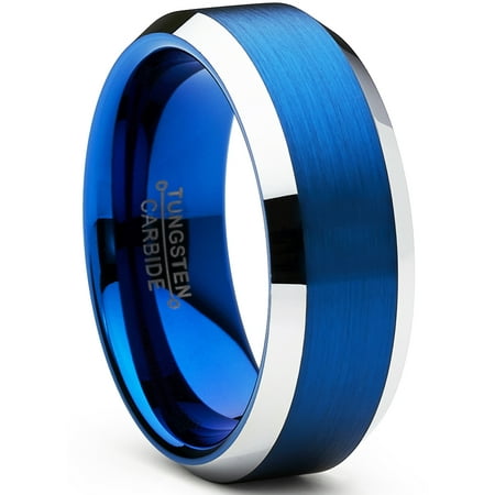 Tungsten Carbide Men's Brushed Wedding Band Blue Plated Engagement Ring ...