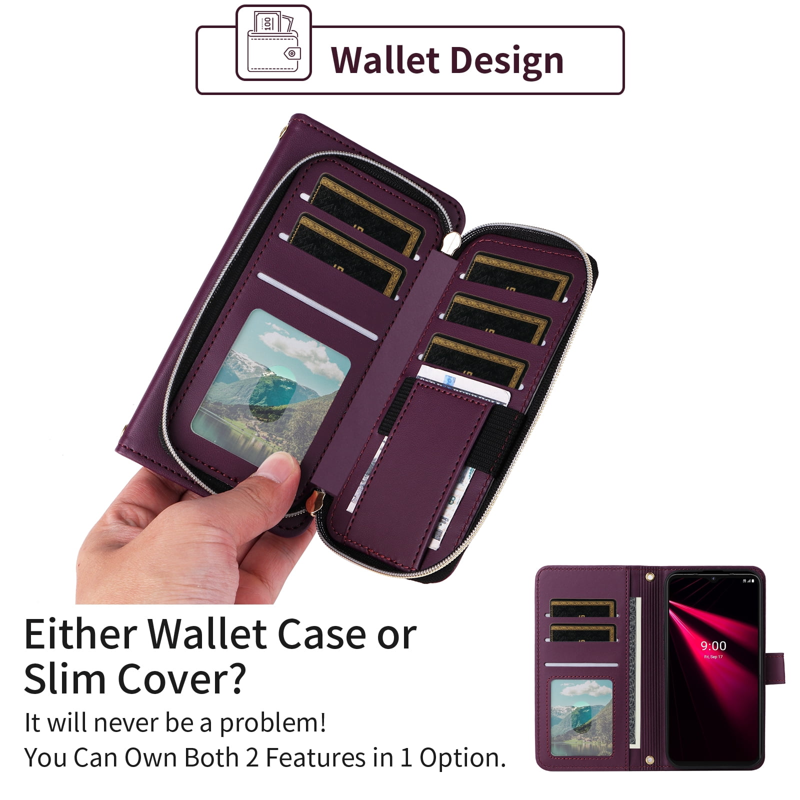 Furiet Argyle Wallet Case for T-Mobile Revvl V 4G with Wrist/Shoulder Strap, Card Slots Flip Zipper Purse Stand Cell Phone Cover for Tmobile T Mobile TMRVL4G LTE 2021 6.52" Women Girls Deep Purple